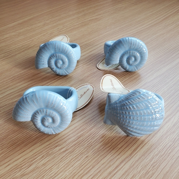 Seashell beachy coastal ceramic napkin rings set of four - Picture 1 of 7